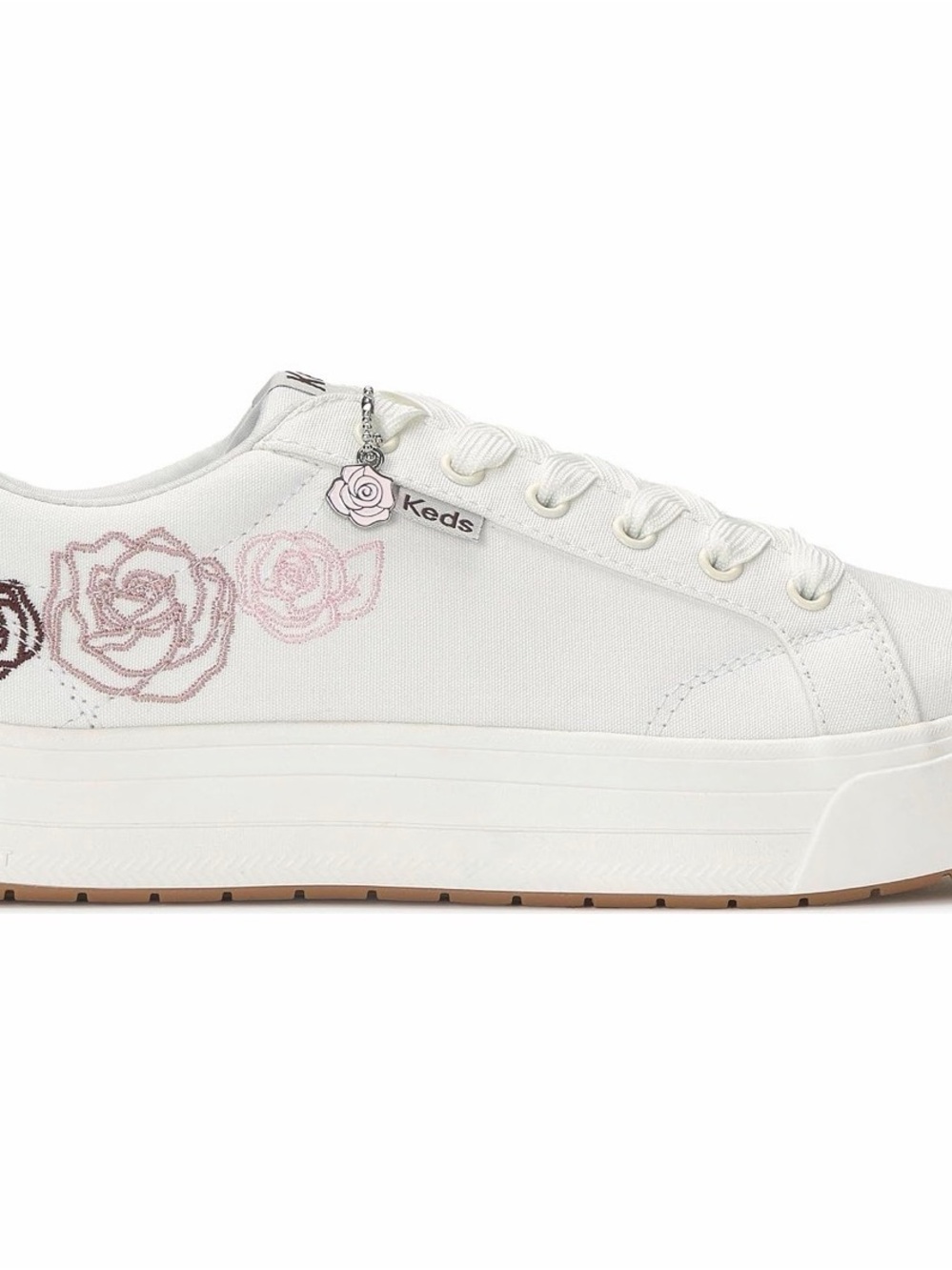 Keds White Canvas Platform Sneakers with Pink Rose Charm - Picture 2 of 2